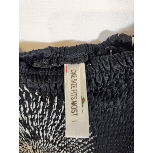 Shoreline Y2K One Size Black White Floral Smocked Empire Spaghetti Strap Dress - Picture 5 of 11